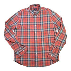 J. Crew Men's L Slim Fit Long Sleeve Shirt Heathered Cotton Plaid H1106 *Flaw